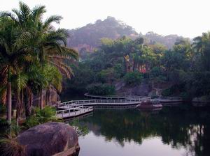 Bridge winding across the reservoir/lake in Xiamen Botanical Garden    Amoy Magic--Guide to Xiamen and Fujian
