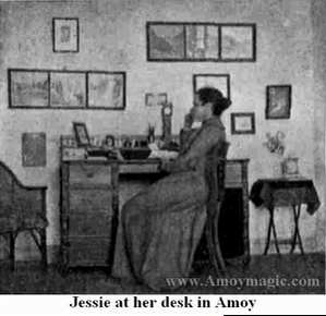 Jessie Johnston at her desk Gulangyu Amoy Xiamen