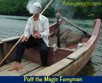 this ferryman had an amazing pipe and tobacco kit